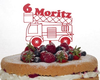 Cake-Topper Feuerwehrauto Kindergeburtstag,personalisiert mit Namen und Zahl