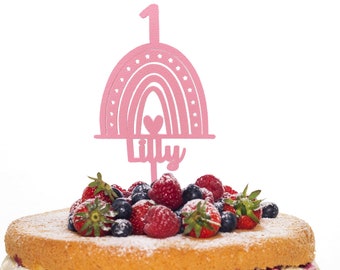 Cake-Topper Regenbogen Kindergeburtstag,personalisiert mit Namen und Zahl, Rainbow