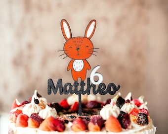 Caketopper/ Kuchenstecker Hase für den Kindergeburtstag mit Name und Zahl