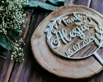 Cake Topper zur Taufe, personalisiert mit Taufdatum und Name, Tortenstecker, Caketopper