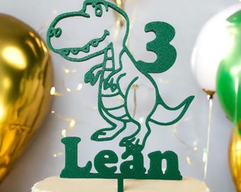 Cake-Topper Kindergeburtstag ,Drache/Dinosaurier, personalisiert mit Namen und Zahl