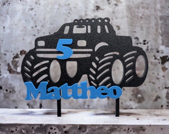 Cake-Topper Monster-Truck Kindergeburtstag,personalisiert mit Namen und Zahl, Tortenstecker