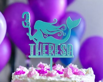 Cake Topper zum Geburtstag für Kinder, Meerjungfrau , personalisiert mit Namen und Zahl, Kuchenstecker