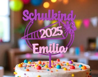 Cake-Topper zur Einschulung "Schultüte" ,jetzt auch zweifarbig, personalisiert mit Name und Einschulungsjahr, Kuchenstecker,  Schulkind