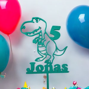 Cake topper for children's birthday, dragon/dinosaur, personalized with name and number