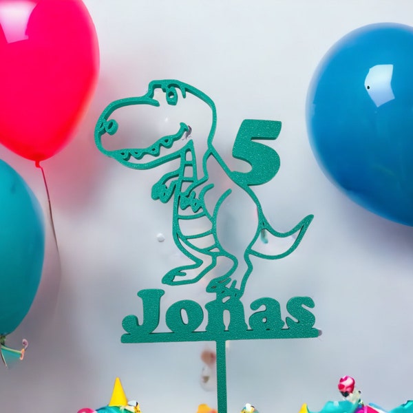 Cake-Topper Kindergeburtstag ,Drache/Dinosaurier, personalisiert mit Namen und Zahl