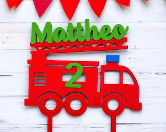 Cake-Topper Feuerwehrauto Kindergeburtstag,personalisiert mit Namen und Zahl