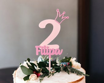 Cake-Topper für den Kindergeburtstag mit Namen, Zahl  (1-9) und Krone, Tortenstecker
