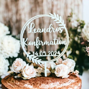 Cake Topper zur Konfirmation mit Name und Datum personalisiert, große Ausführung, Tortenstecker, Caketopper Bild 1