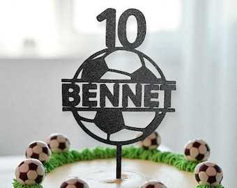 Cake-Topper Fußball, Kindergeburtstag, personalisiert mit Namen und Zahl, Kuchenstecker