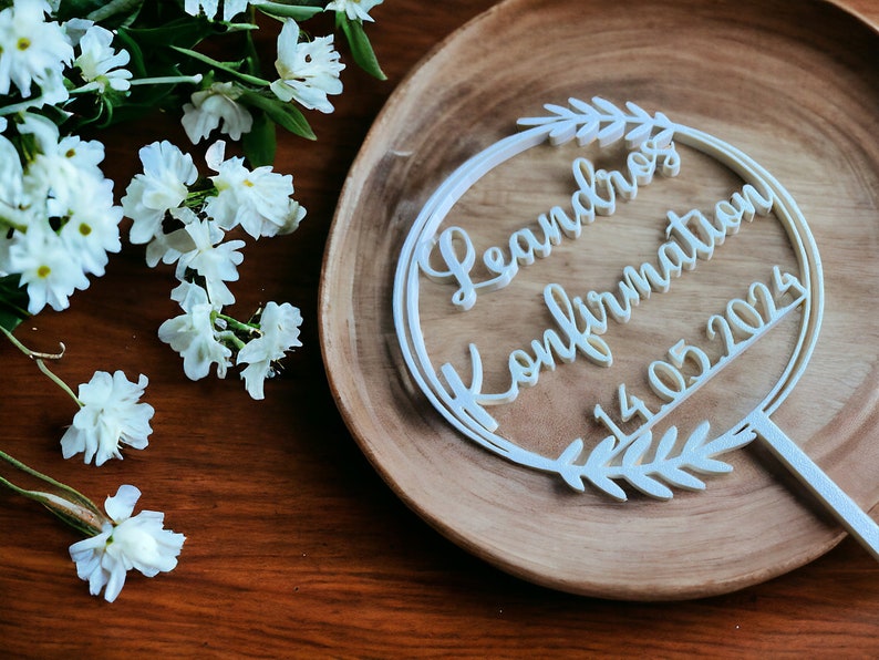 Cake Topper zur Konfirmation mit Name und Datum personalisiert, große Ausführung, Tortenstecker, Caketopper Bild 2