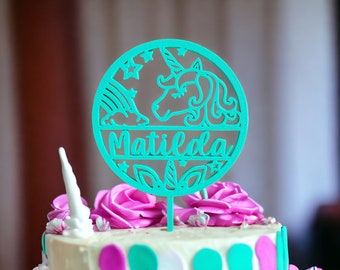 Kindergeburtstag Cake-Topper Einhorn, personalisiert mit Namen, Kuchenstecker