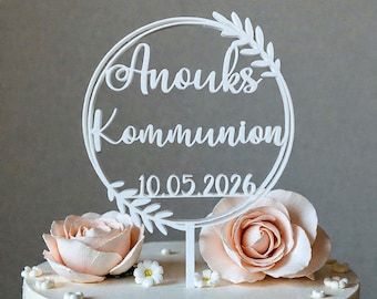 Cake Topper zur Kommunion mit Name und Datum personalisiert, Tortenstecker, Caketopper