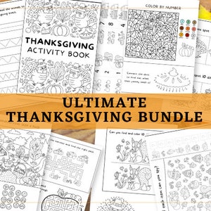 Thanksgiving Ultimate Family Bundle {digital pdf file} Activity Pages/Bingo/I Am Thankful Pages/Placemats