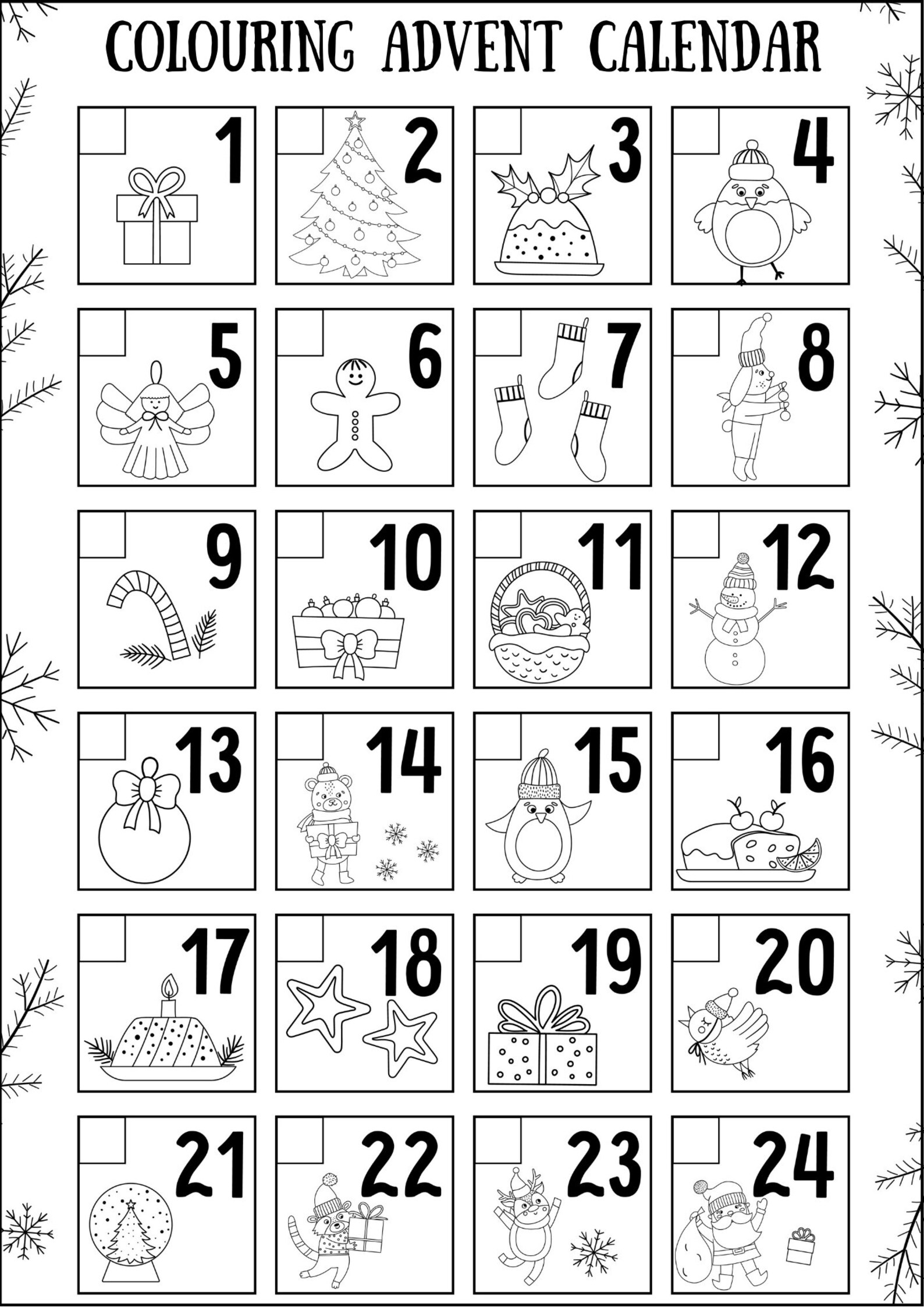 Christmas Advent Calendar Colouring Printable Etsy