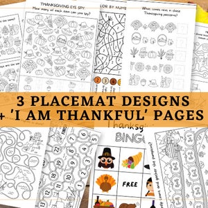 Thanksgiving Ultimate Family Bundle digital pdf file Activity Pages/Bingo/I Am Thankful Pages/Placemats image 3