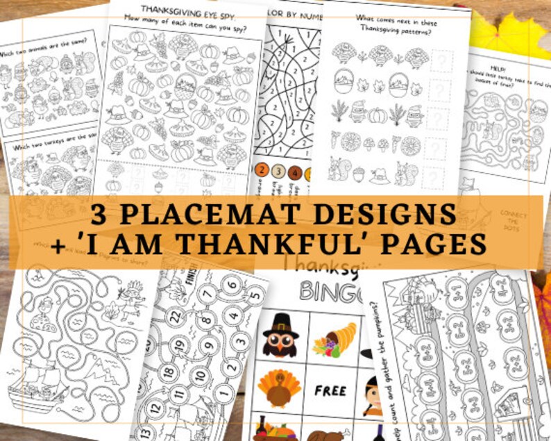 Thanksgiving Ultimate Family Bundle digital pdf file Activity Pages/Bingo/I Am Thankful Pages/Placemats image 3