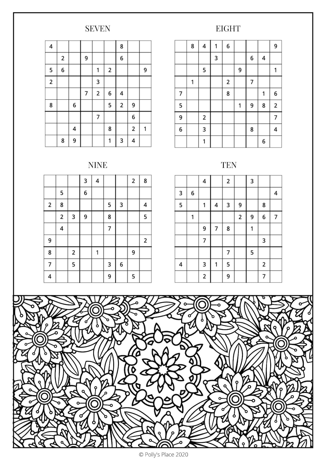 SUDOKU Colouring Book Printable puzzle &amp; adult colouring | Etsy