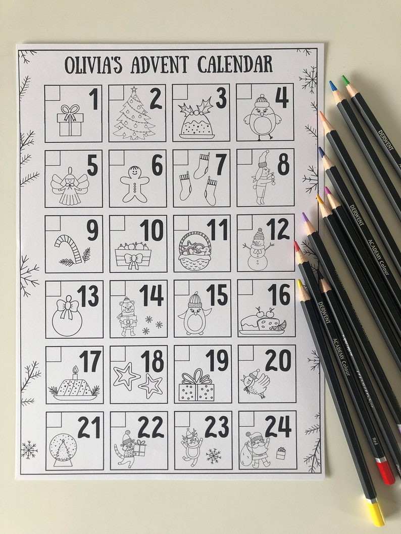 Personalised Advent Calendar kids Printable Etsy