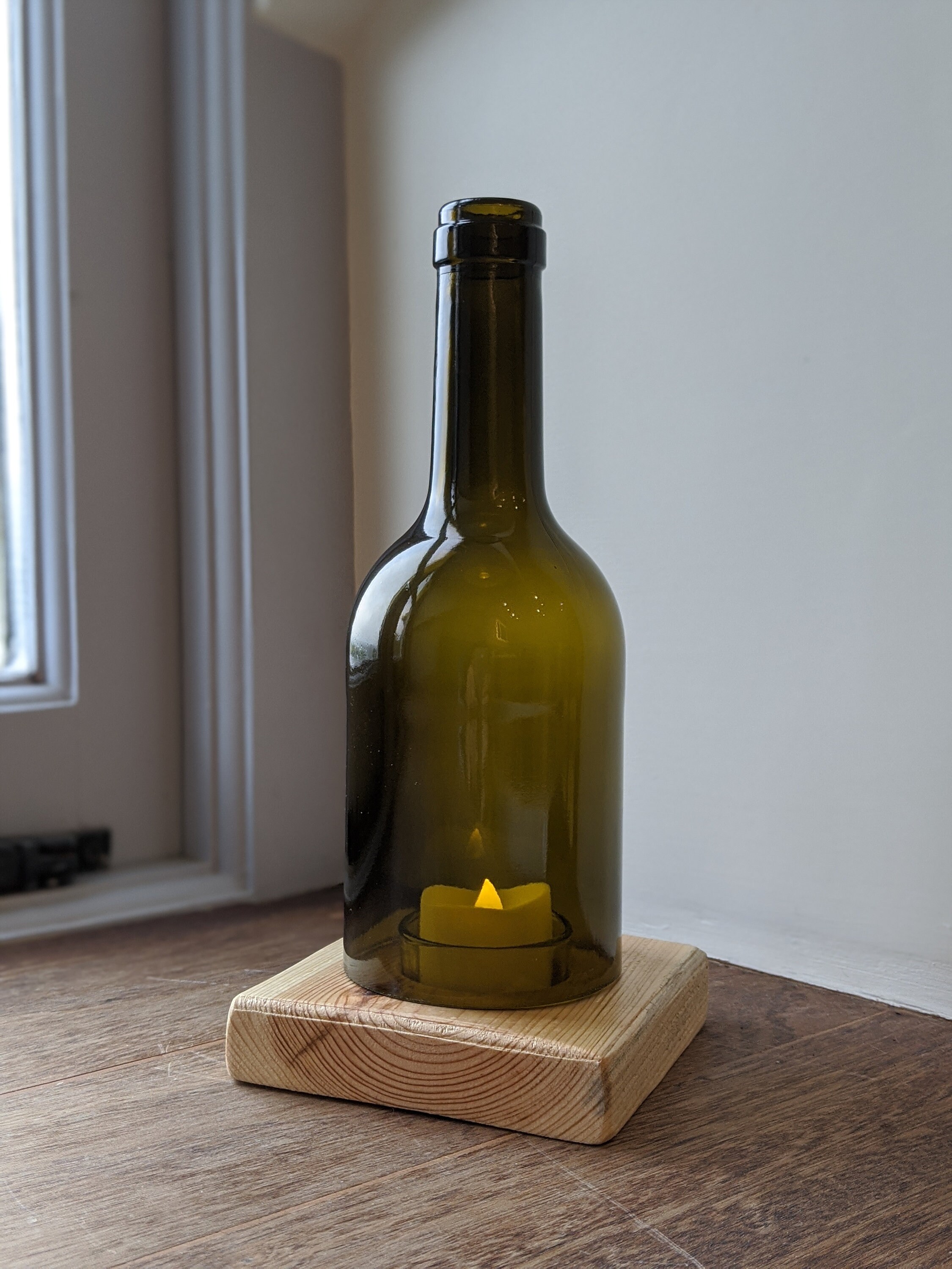 Wine Bottle LED Tea Light Candle Holder Upcycled Bottle Etsy