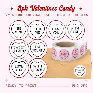 Valentines Thank You With Love 8PK Thermal Printer Sticker Round Circle Labels - png jpg File - Rollo Munbyn Dymo - Small Business Branding