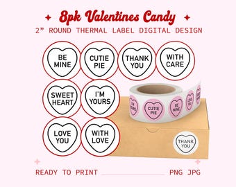 Etiquetas redondas para impresora térmica "San Valentín: Gracias con amor" (paquete de 8) - Archivo PNG/JPG - Rollo Munbyn Dymo - Imagen de marca para pequeñas empresas