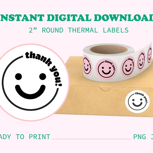 FREE Smiley Thank You Thermal Printer Sticker Round Circle Labels - png jpg File - For Rollo Munbyn Dymo - Small Business Branding