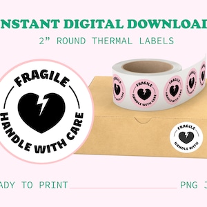 FREE Fragile (Heart) Handle With Care Thermal Printer Sticker Round Labels - png jpg File - For Rollo Munbyn Dymo - Small Business Branding