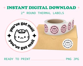 Etiquetas redondas para impresora térmica "Tienes correo" con diseño de gato - Archivo PNG/JPG - Para impresoras Rollo Munbyn Dymo - Imagen de marca para pequeñas empresas