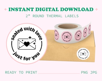 Etiquetas redondas para impresora térmica "Sellado con amor solo para ti" - Archivo PNG/JPG para Rollo Munbyn Dymo Small Business Branding