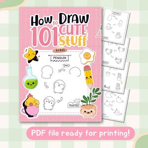 HOW TO DRAW 101 Cute Stuff - Printable pdf activity book - Activities for kids, classroom, learn to draw - Instant download