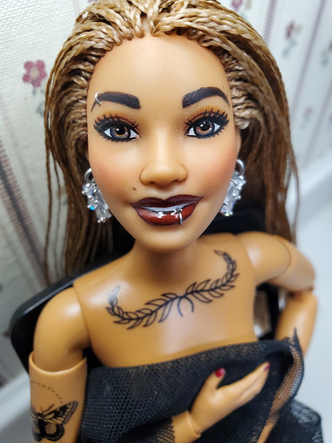 Ooak Curvy Aa Hispanic Barbie Doll Braids Repaint Piercings Tattoos Made To Move Etsy