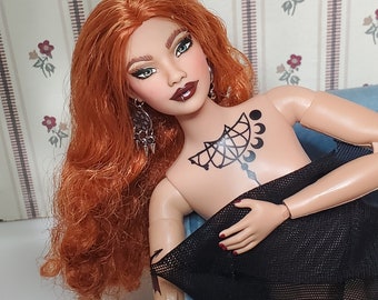 OOAK barbie signature looks #11 curly redhead repaint piercings tattoos hybrid curvy made to move doll