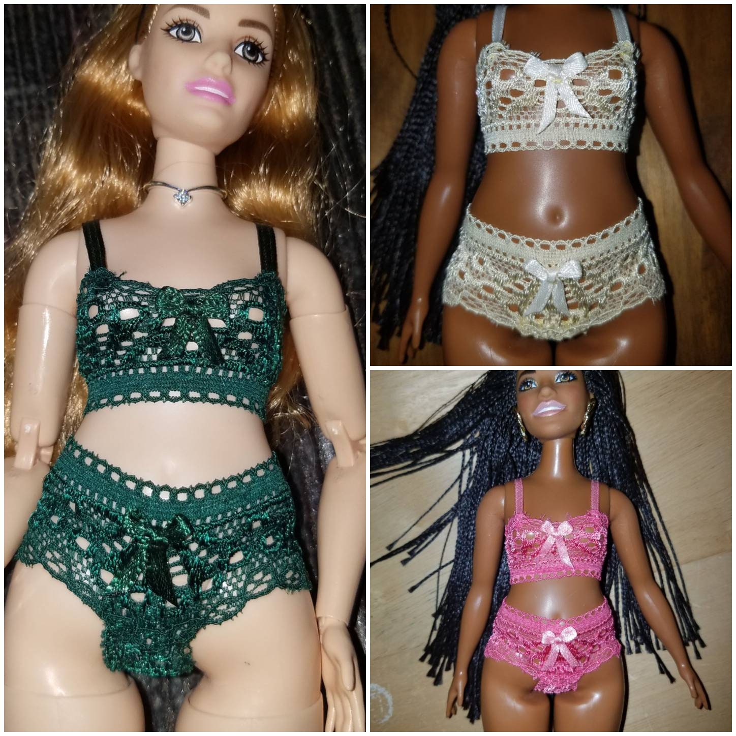 Curvy Barbie Doll Strap Lace Handmade Lingerie 1/6 Bra Panty 