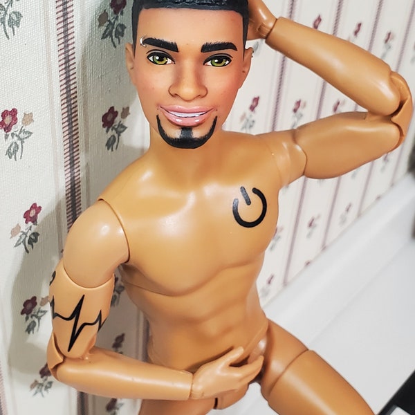 OOAK AA ken doll bad boy piercings tattoos made to move body repaint customized art doll barbie boyfriend