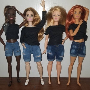 PANTS ONLY Cuffed Shorts Slashed Stretch Jegging for Curvy and Regular Barbie Made to Move Hot toys Holes Distressed