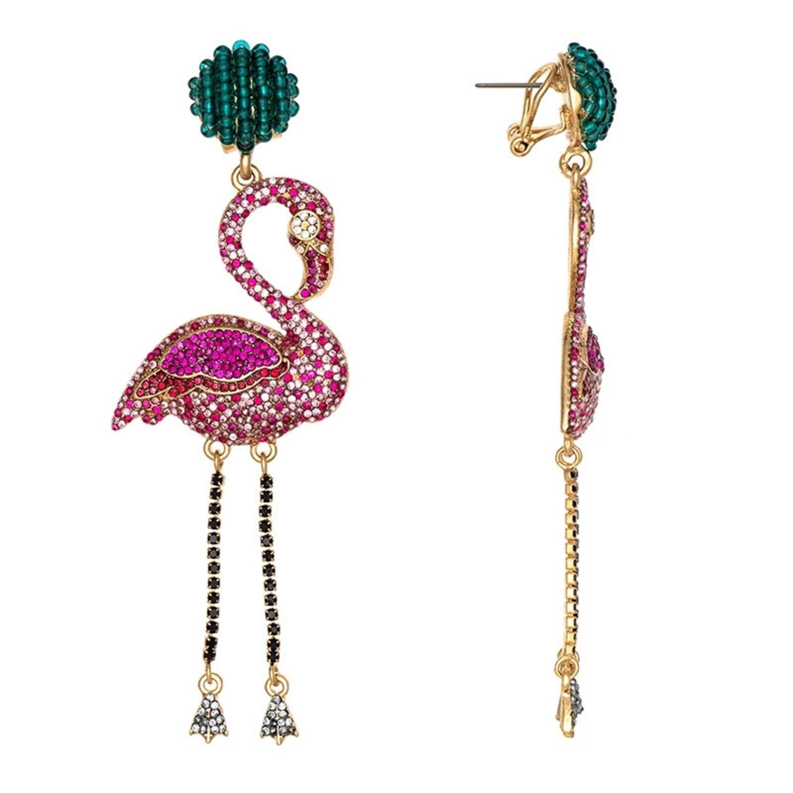 Crystal pink Flamingo earrings statement earrings drop Etsy