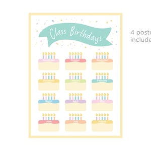 Carteles de cumpleaños de clase, exhibición para profesores y educadores, linda decoración del aula, exhibición de pasteles, organizador de estudiantes infantiles, divertidos recursos imprimibles