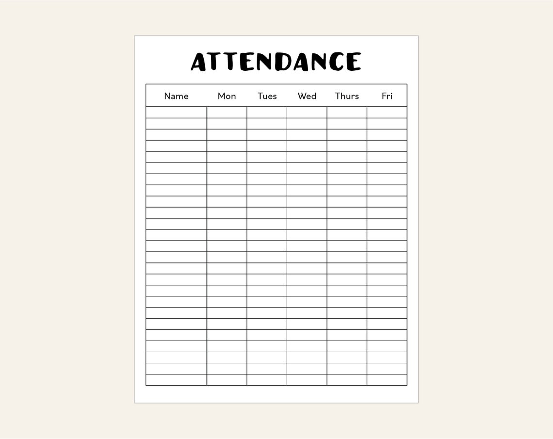 Weekly Attendance Sheet Pink for Teachers, Prints for Classroom ...