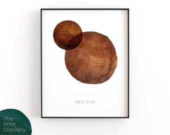 Red Eye Coffee | Printable Wall Art, Modern Minimalist Watercolor Cafe Print for the Kitchen, Bar, or Living Room | INSTANT DOWNLOAD