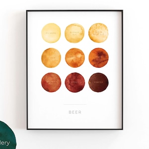 Beer Types & Colors | Vertical Printable Wall Art, Modern Minimalist Watercolor Print for Kitchen, Bar, or Living Room | INSTANT DOWNLOAD
