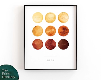 Beer Types & Colors | Vertical Printable Wall Art, Modern Minimalist Watercolor Print for Kitchen, Bar, or Living Room | INSTANT DOWNLOAD