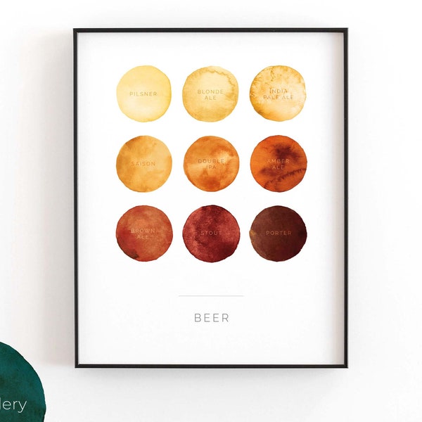 Beer Types & Colors | Vertical Printable Wall Art, Modern Minimalist Watercolor Print for Kitchen, Bar, or Living Room | INSTANT DOWNLOAD