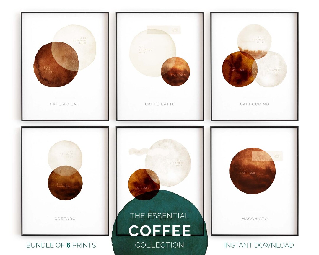 Set of 6 Coffee Print Bundle Printable Wall Art, Modern Minimalist ...