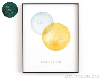 Screwdriver | Printable Wall Art, Modern Minimalist Watercolor Vodka Cocktail Print for the Kitchen, Bar or Living Room | INSTANT DOWNLOAD