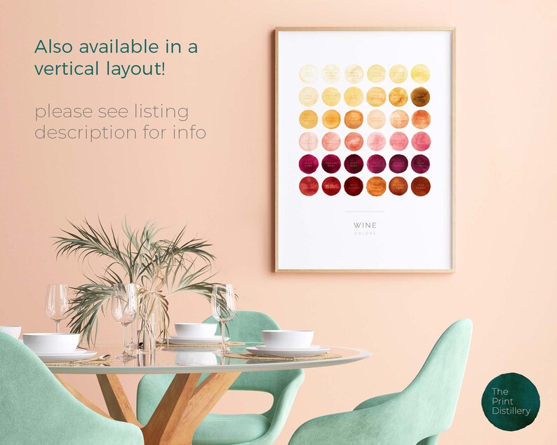 Wine Color Chart Horizontal Printable Wall Art Modern | Etsy