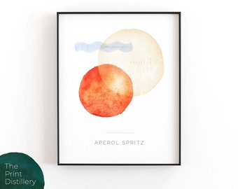 Aperol Spritz / Arte de pared imprimible, estampado de cóctel de acuarela minimalista moderna para la cocina, el bar o la sala de estar / DESCARGA INSTANTÁNEA