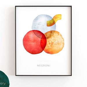 Negroni | Printable Wall Art, Modern Minimalist Watercolor Cocktail Print for the Kitchen, Bar, or Living Room | INSTANT DOWNLOAD