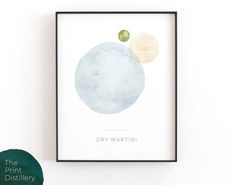 Dry Martini | Printable Wall Art, Modern Minimalist Watercolor Cocktail Print for the Kitchen, Bar, or Living Room | INSTANT DOWNLOAD