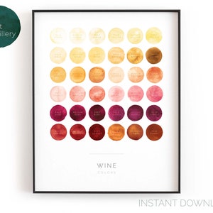 Carta de colores de vino / Arte de pared imprimible vertical, impresión de acuarela minimalista moderna para la cocina, el bar o la sala de estar / DESCARGA INSTANTÁNEA imagen 1